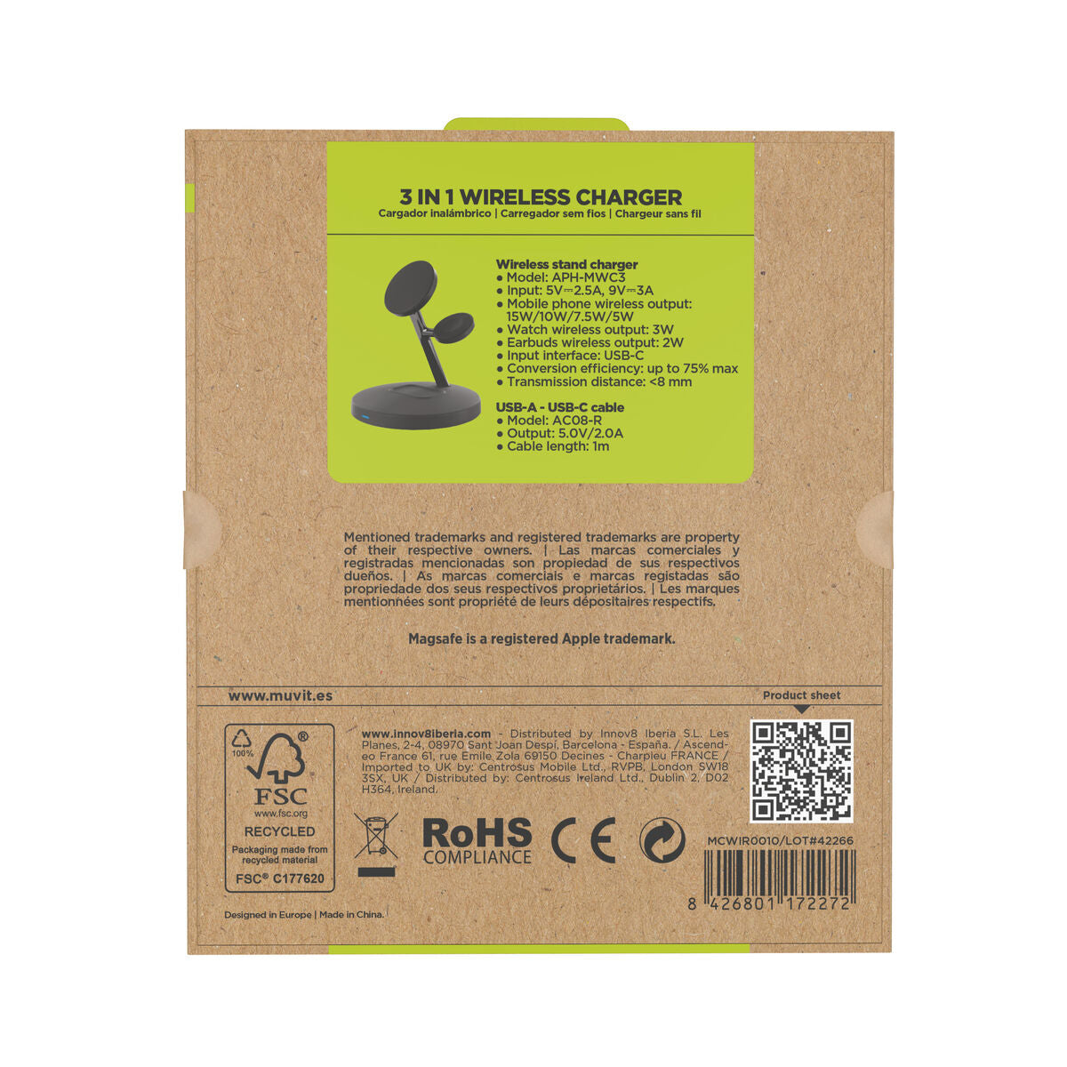 Cordless Charger Muvit for Change APH-MWC3 Black